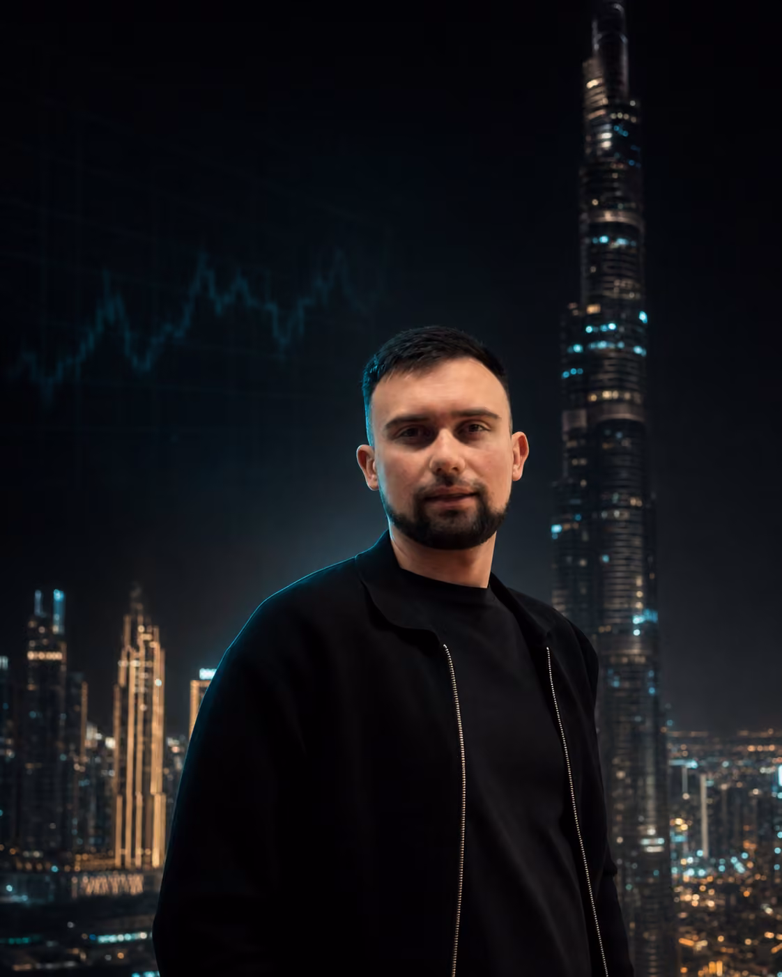 Руслан на фоне ночного города